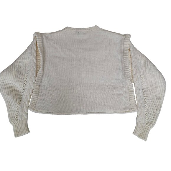 Nasty Gal Women's White Cable Knit Long Sleeve Cropped Pullover Sweater Medium - Picture 8 of 9